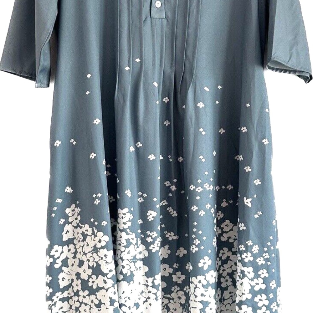 NORACORA Womens Dress Gray Blue White Floral Half Sleeve Button Front Size XL 14